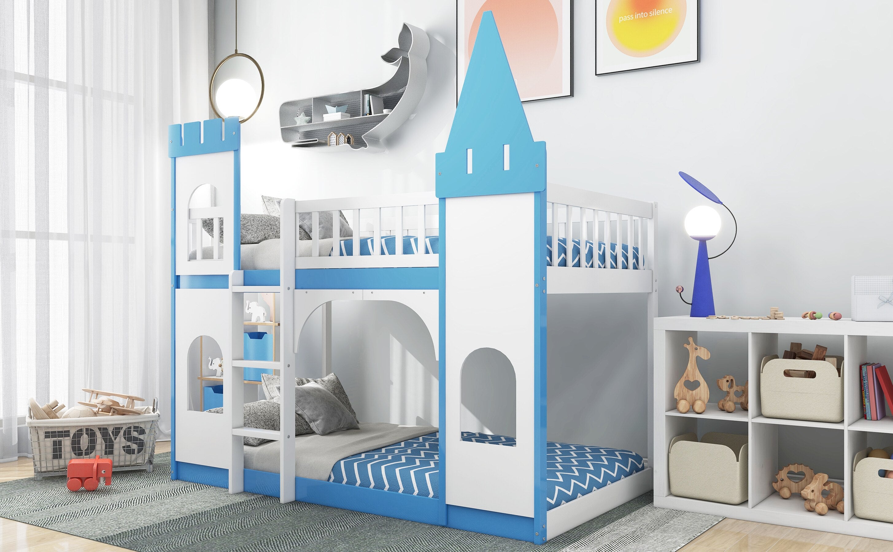 Twin Over Twin Castle Bunk Bed with Ladder childrensterritory