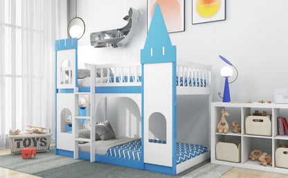 Twin Over Twin Castle Bunk Bed with Ladder childrensterritory