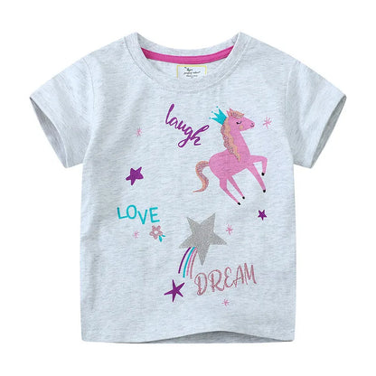 Kids Girls Cartoon Unicorns Design Summer Cotton Tees