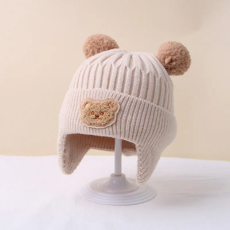 Cartoon Bear Ear Protection Knitted Hat for Toddler Boys Girls childrensterritory