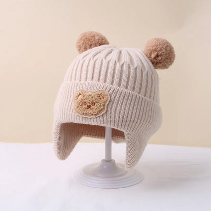 Cartoon Bear Ear Protection Knitted Hat for Toddler Boys Girls childrensterritory