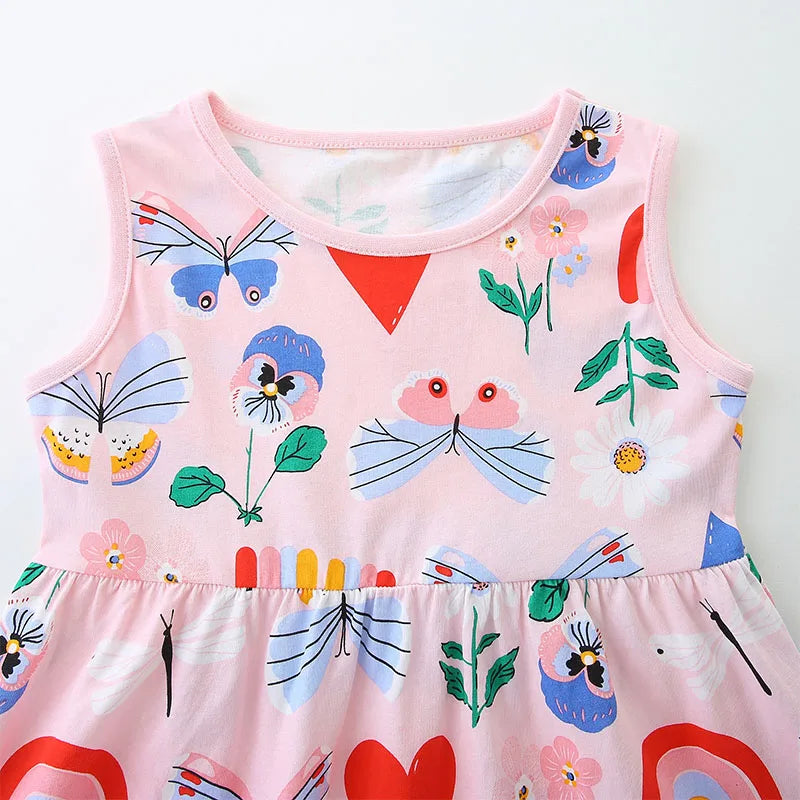 Kids Girls Cartoon Print Cotton Princess Dress childrensterritory