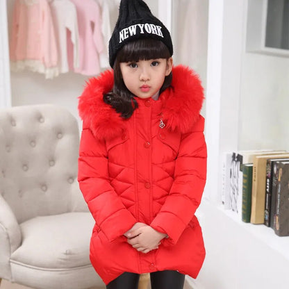 Kids Girls Mid-Length Hooded Windbreaker Coats childrensterritory