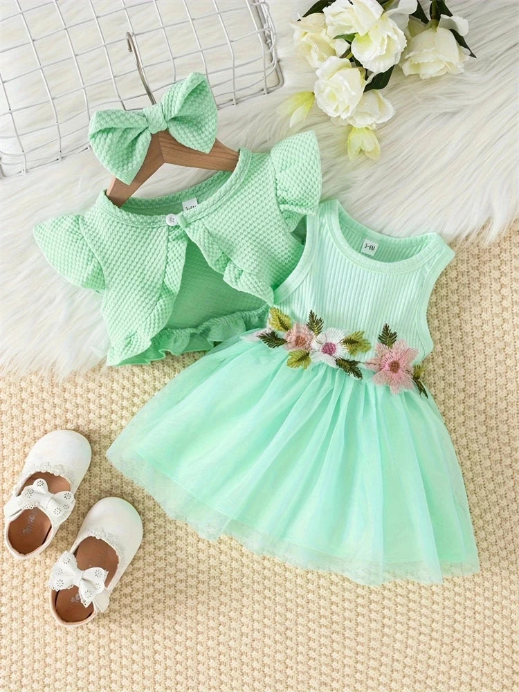 Sweet Lace Mesh Sleeveless Dress for Newborn Baby Girls childrensterritory