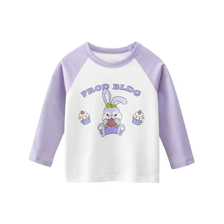 Girls' Cartoon Print Long Sleeves Stylish Tops