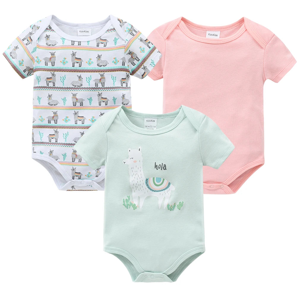 3PCS/Lot Newborn Baby Cartoon Printed Summer Romper