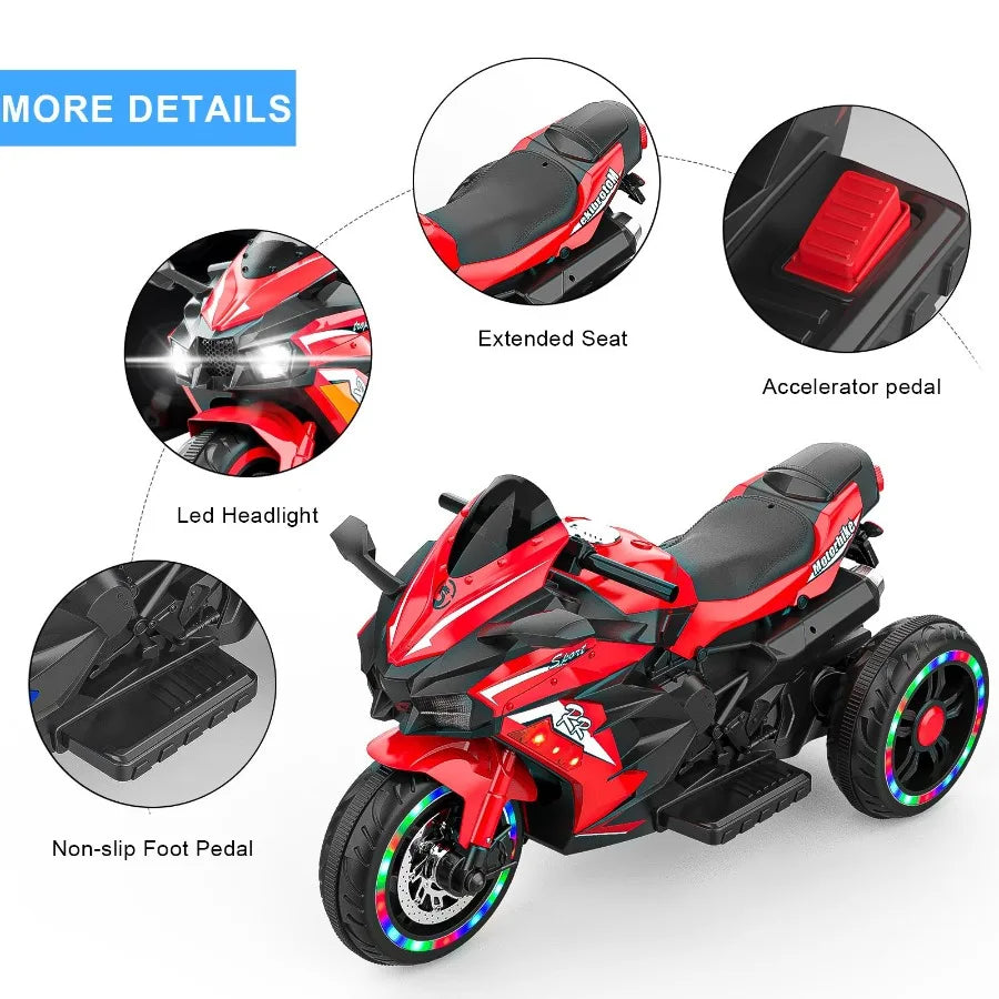 Light-Wheeled, 12V Electric Ride-on Motorcycle for Kids