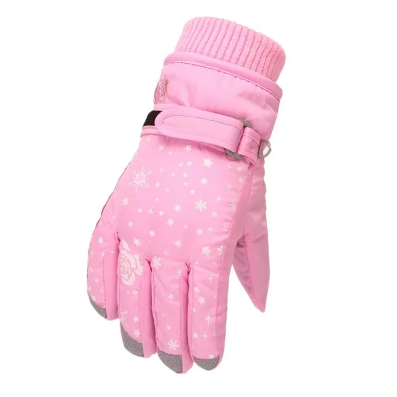 Kids Girls Thicken Warm Waterproof Skiing Gloves