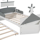Boat-shaped Platform Bed with a Trundle, and Two Nightstands childrensterritory