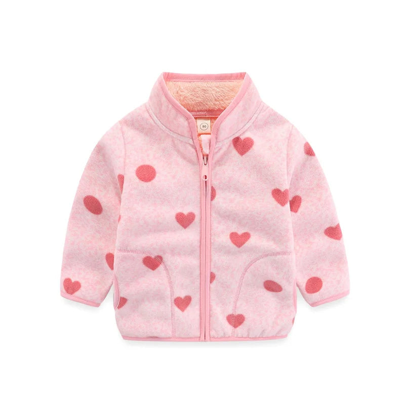 Kids Girls Warm Fleece Flowers Print Zipper Jackets