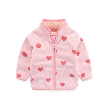 Kids Girls Warm Fleece Flowers Print Zipper Jackets