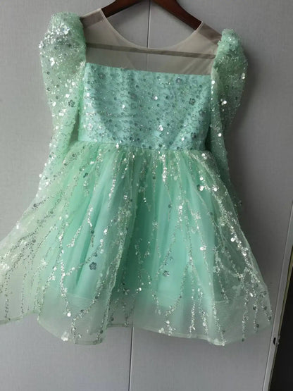 A-Line Glitter Sequined Little Girls Princess Party Dress