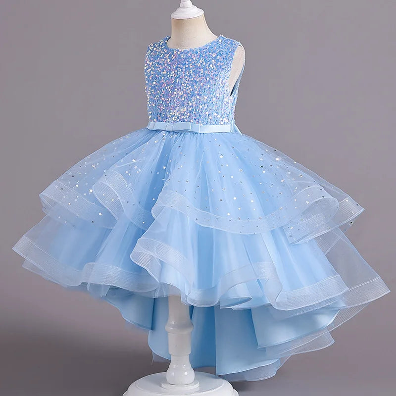Kids Girls Sequins Design Fluffy Princess Party Trailing Dresses