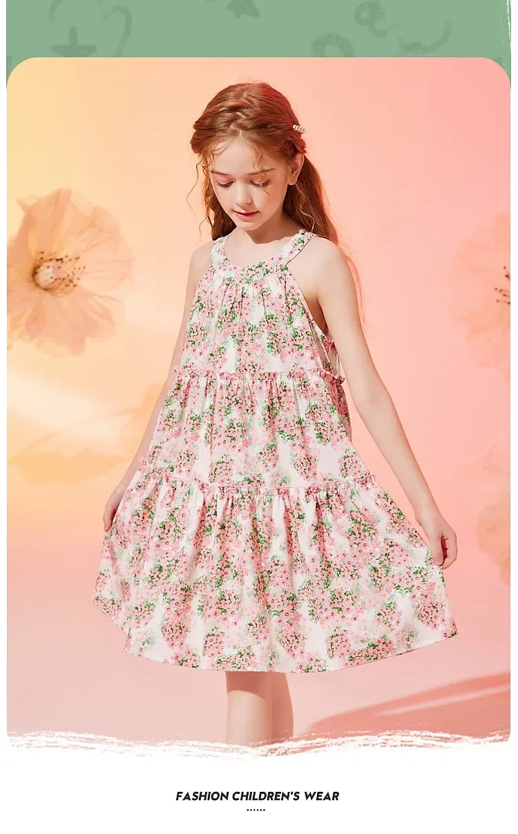 Little Girls' Floral Pattern Sleeveless Summer Party Dresses