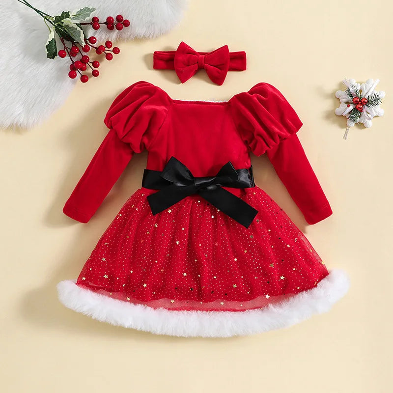 Girls' Belt Design Christmas Party Dresses