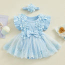 Newborn Girls Patchwork Ruffle Rompers Dress with Headband childrensterritory