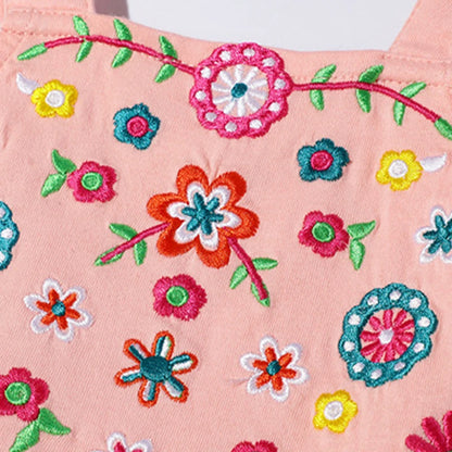 Kids Girls Floral Embroidery Summer Beach Dresses childrensterritory