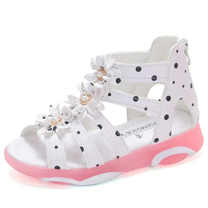 Kids Girls Roman Style Dots and Pearl Beading Sandals
