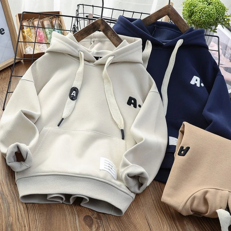 Plus Velvet Warm Casual Hooded Sweatshirts for Boys