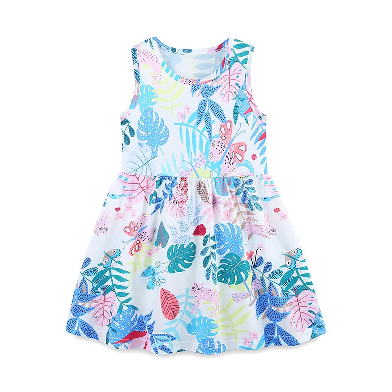 Little Girls Cartoon Leaves Print Summer Dresses childrensterritory