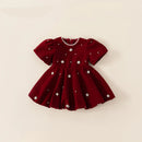 LIttle Girls' Pearl Design Thick Warm Fleece Party Dresses childrensterritory