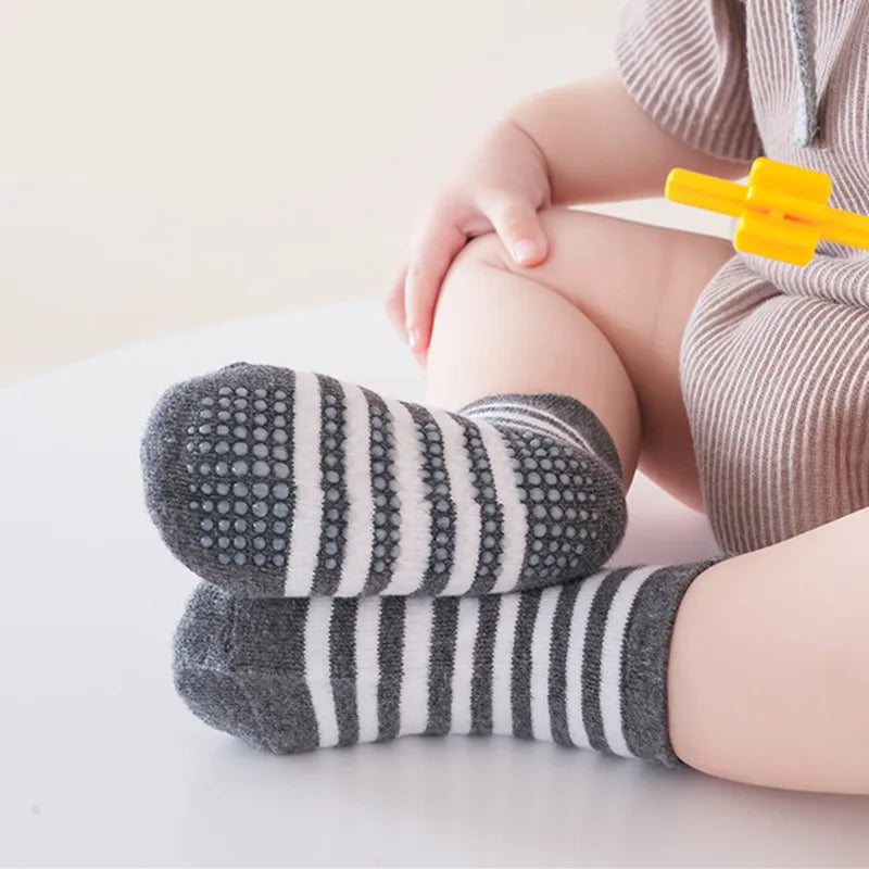 Kids Anti-Slip 6Pairs/Lot Cotton Boat Socks With Rubber Grips