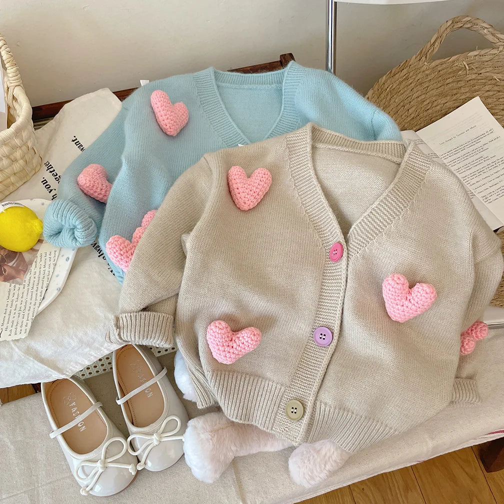 Korean Style 3D Love Knitted Cardigan for Little Girls childrensterritory