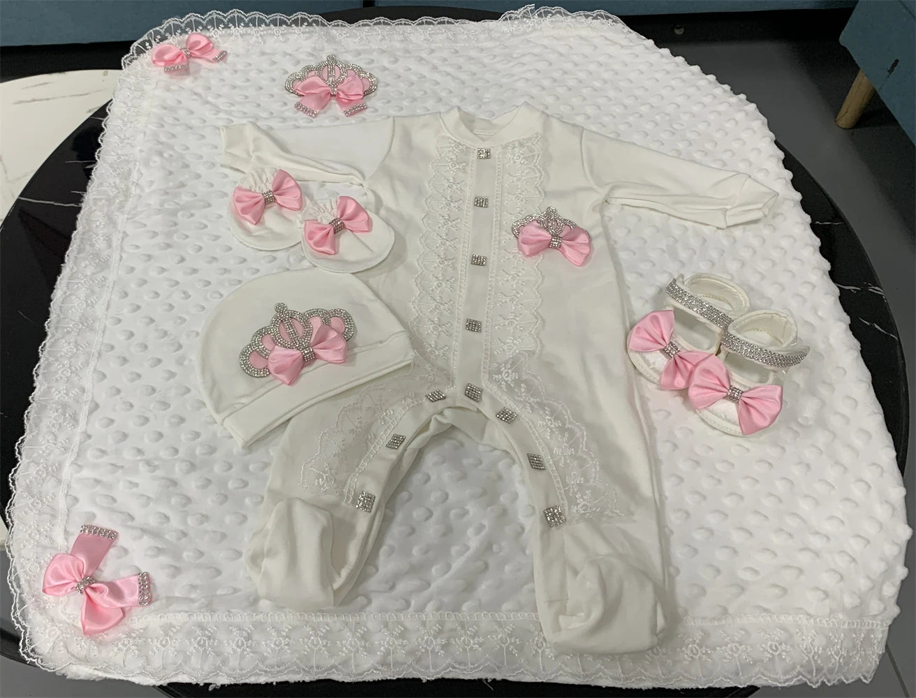 5pcs Sequin Bling Crown Design Baby Girl Welcome Home Outfits childrensterritory