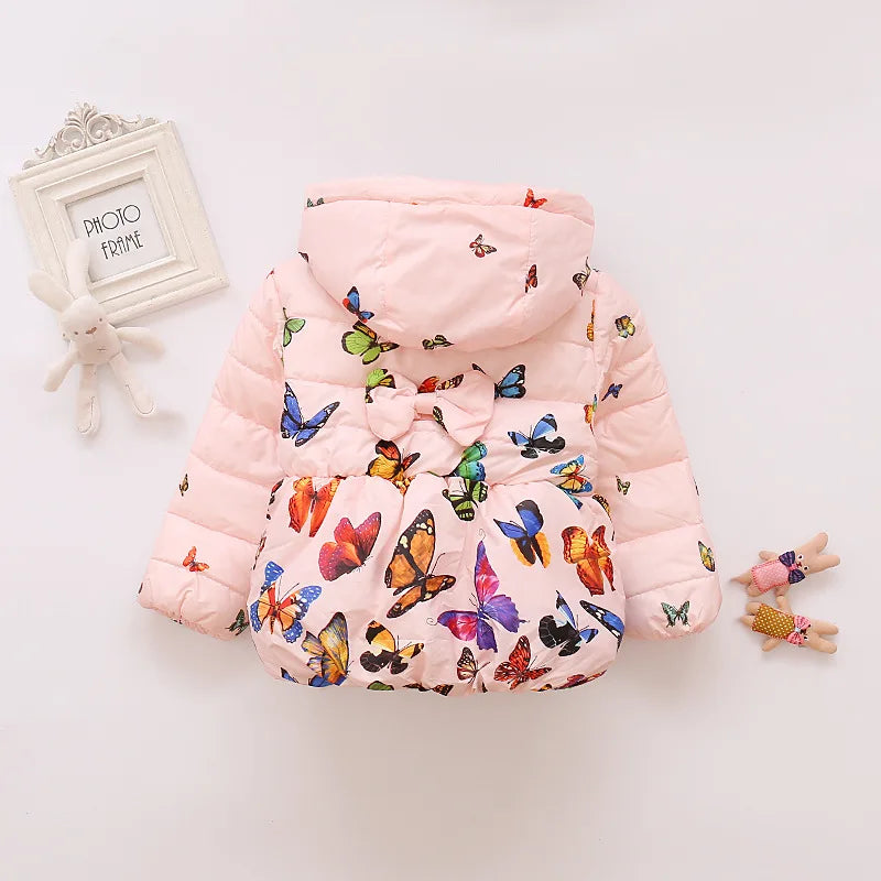 Butterfly Print Warm Hooded Jacket Winter for Baby Girls