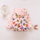 Butterfly Print Warm Hooded Jacket Winter for Baby Girls
