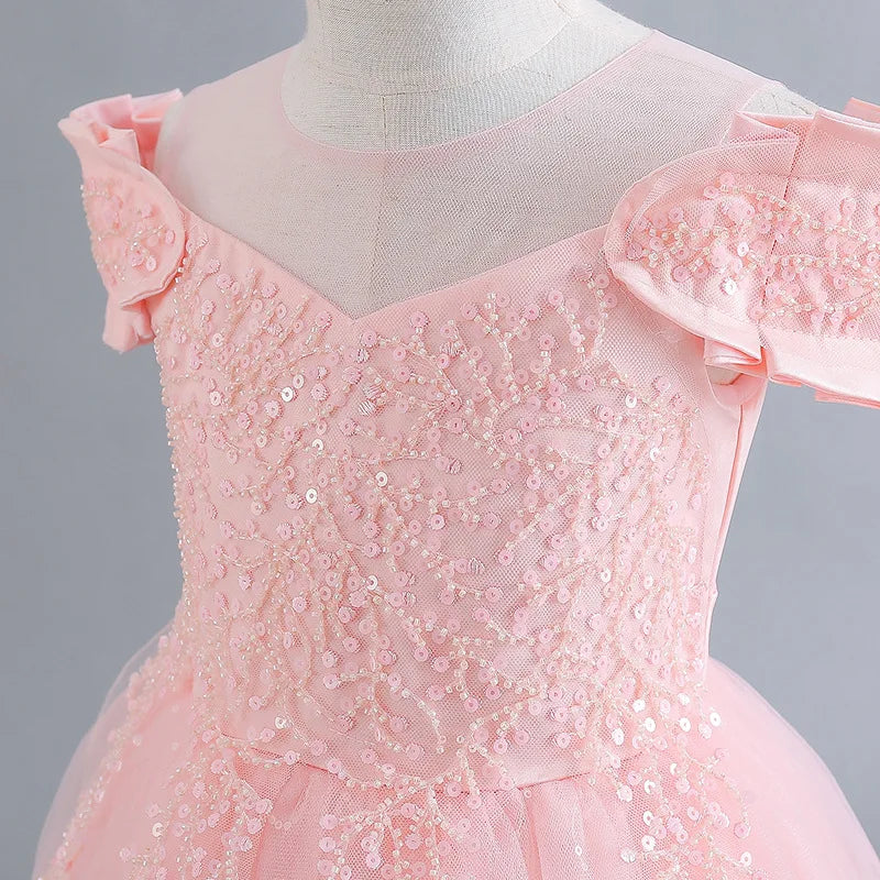 Luxury Sequins Design Long Bridesmaid Princess Dresses For Kids
