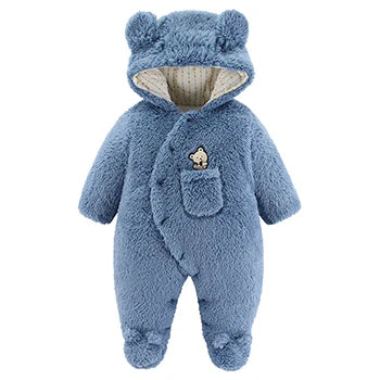 Baby Cartoon Pattern Hooded Fleece Rompers