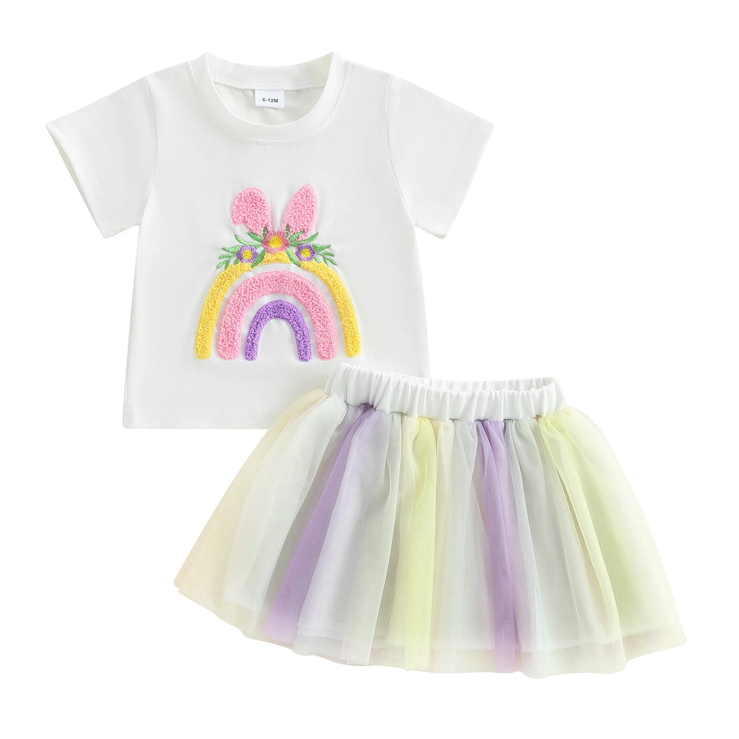 Rainbow Embroidery T-Shirt with Tulle Skirt Set for Little Girls childrensterritory