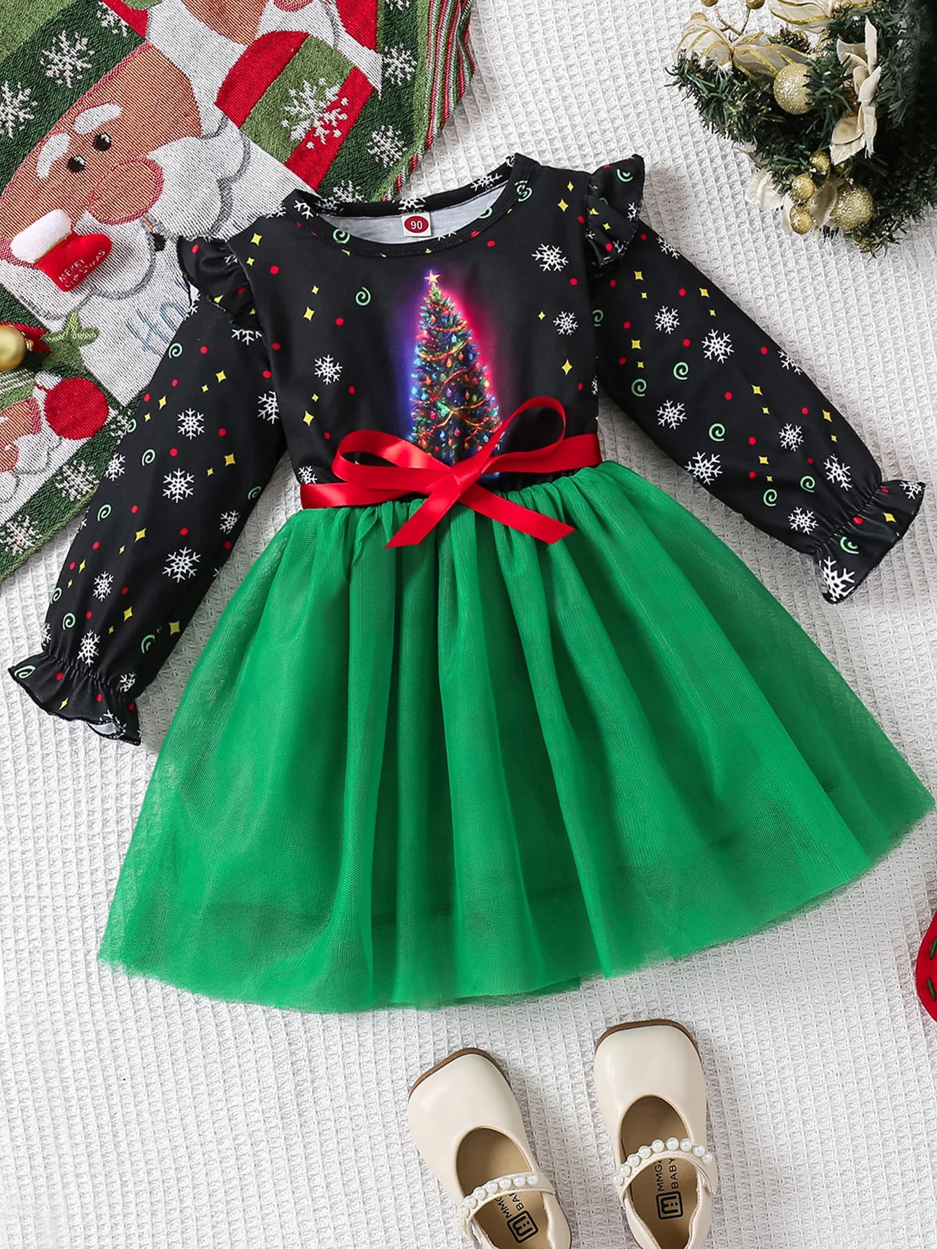 Girls Cartoon Design Long-Sleeved Christmas Outfit childrensterritory