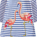 Flamingo Cartoon Design Striped Straight Dress for Girls childrensterritory