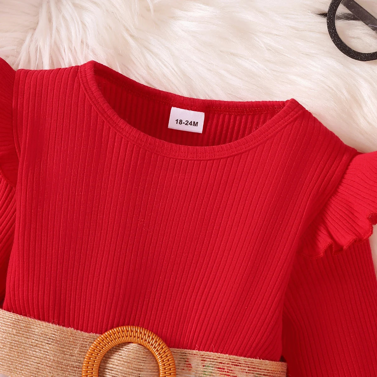 Girls' Round Neck Belt Design Christmas Dresses