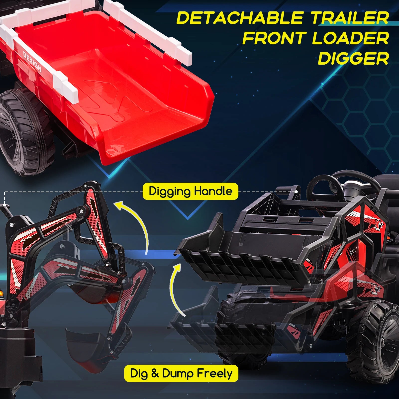 3 in 1 Remote Control Kids Ride on Tractor, Excavator & Bulldozer Toy