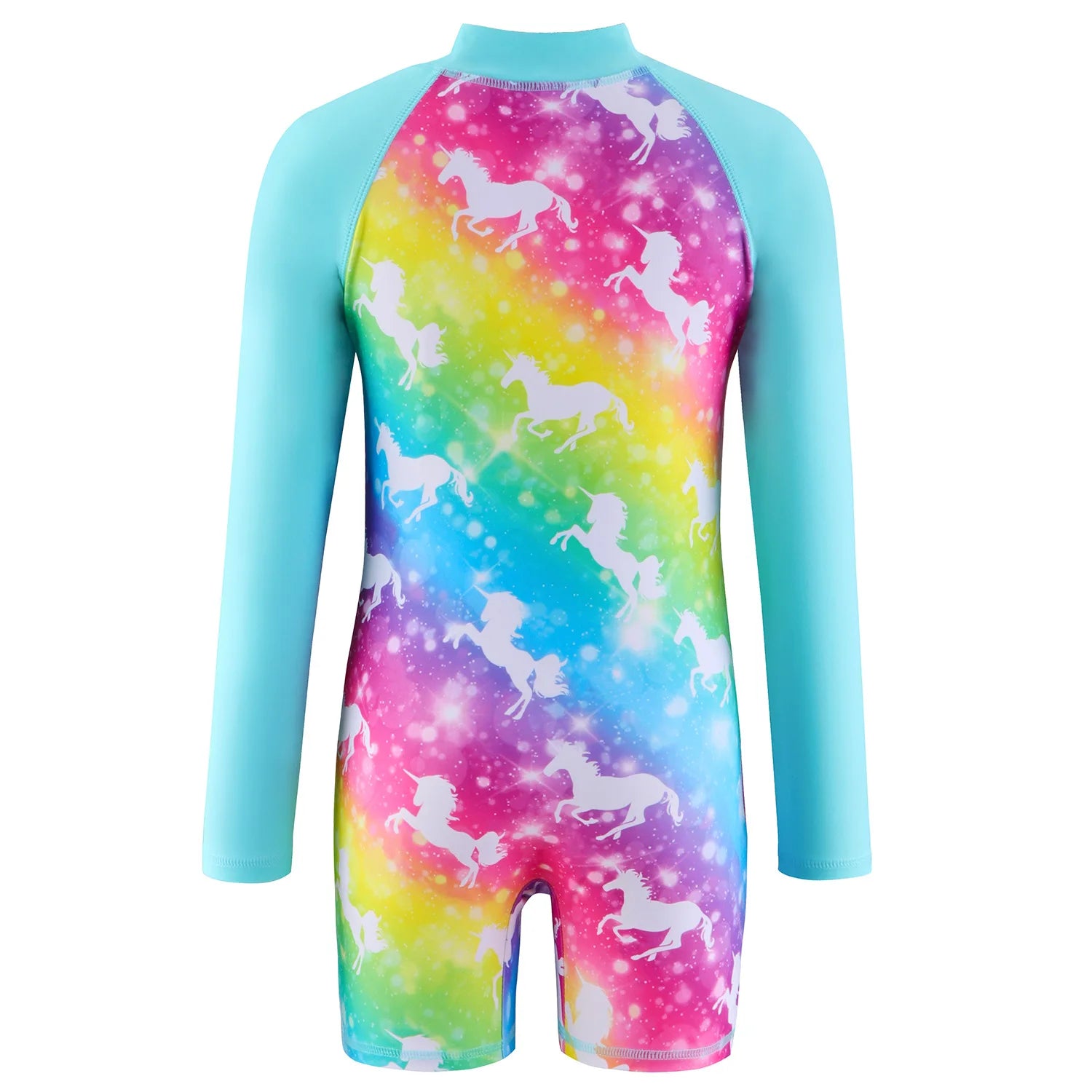 Unicorn and Floral Print Little Girls Zipper Swimsuits
