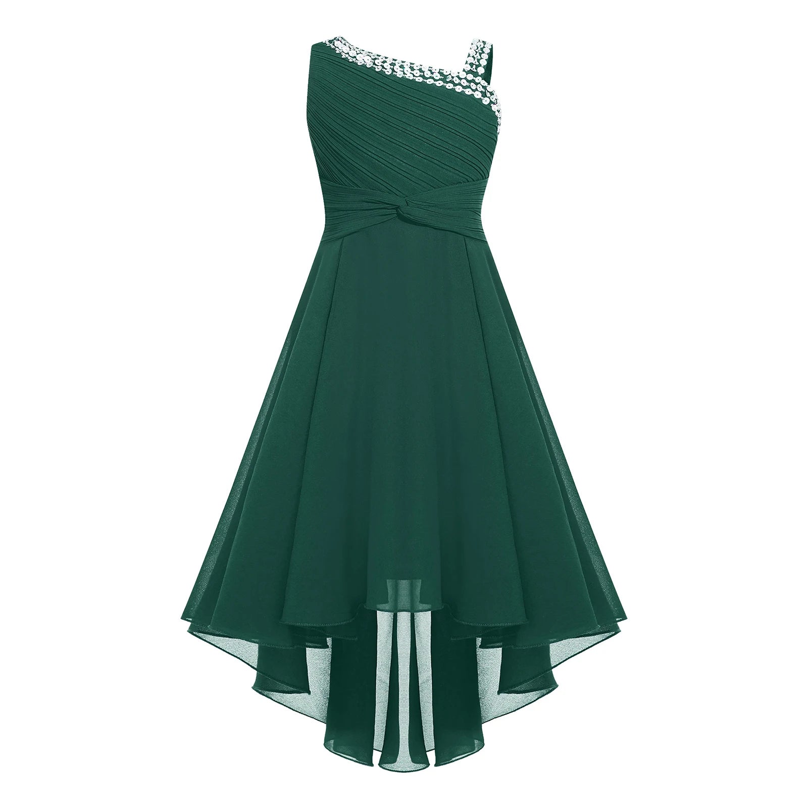 Kids Girls Ruched Twisted High-Low Summer Chiffon Dresses