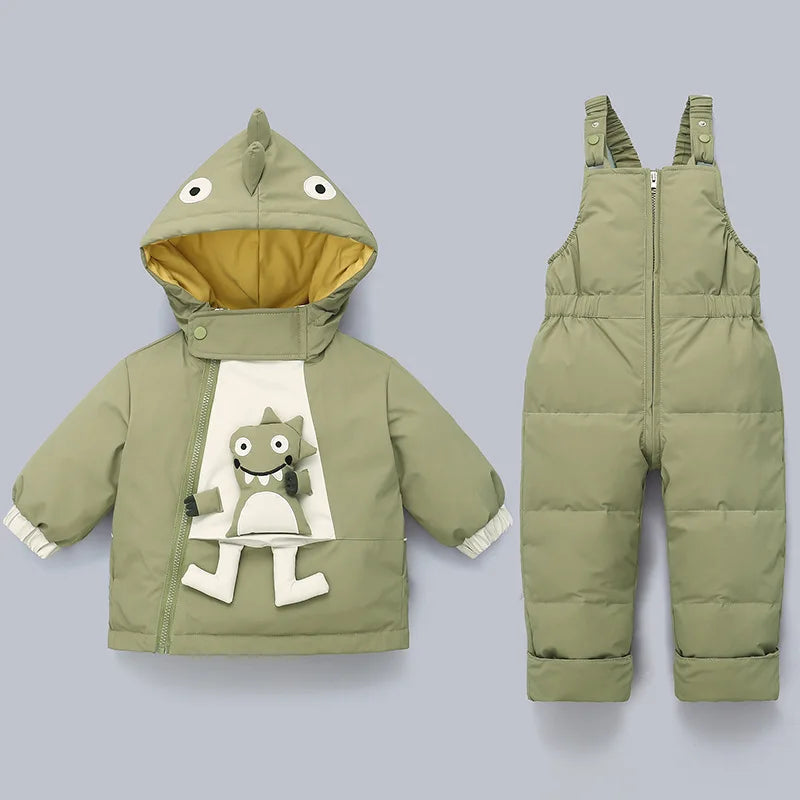 3D Cartoon Dino Design 2pcs Baby Warm Snowsuits childrensterritory