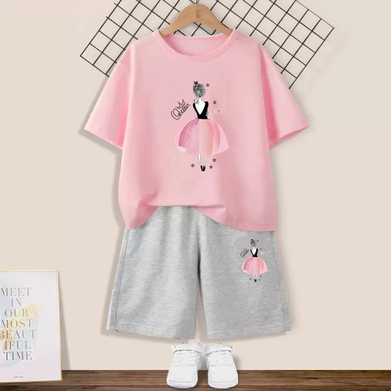 Kids Girls Butterfly High Heel T-shirt +Shorts 2 Piece Tracksuits childrensterritory
