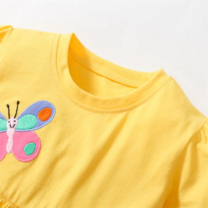 Butterfly and Rainbow Design Short Sleeve Party Frocks for Girls childrensterritory