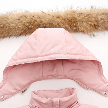 Kids Real Fur Hooded Down Parka/Snowsuit Set