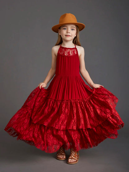Girls Long Lace Design Plus Size Summer Princess Dresses childrensterritory