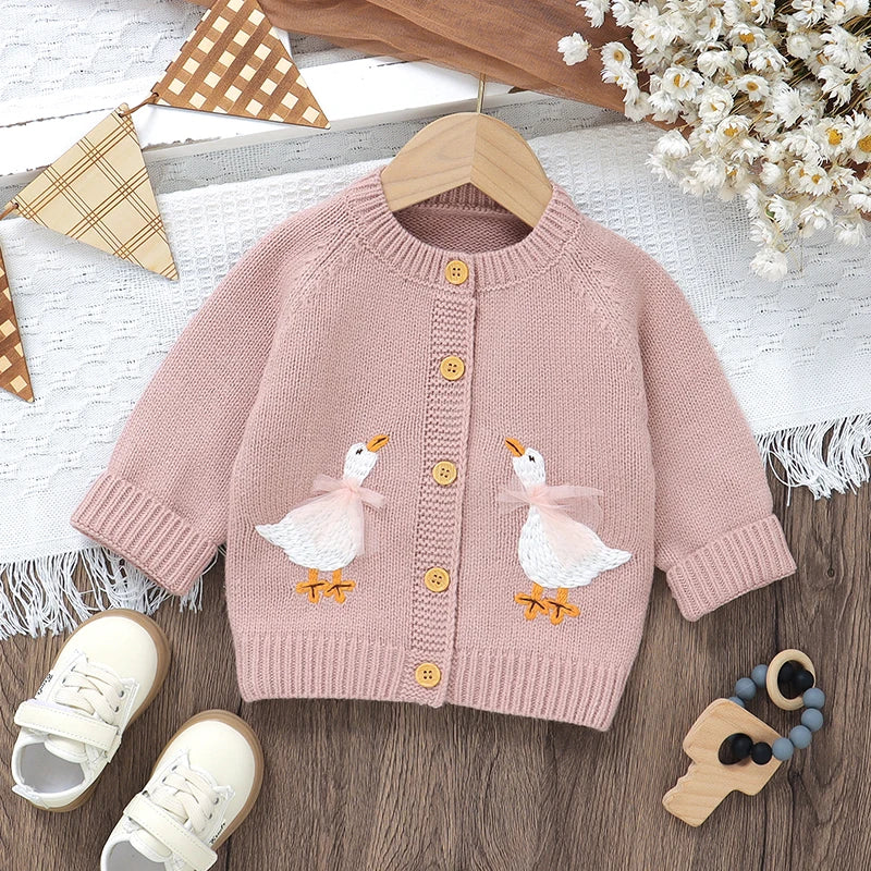 Cartoon Goose Design Baby Knitted Cardigan childrensterritory