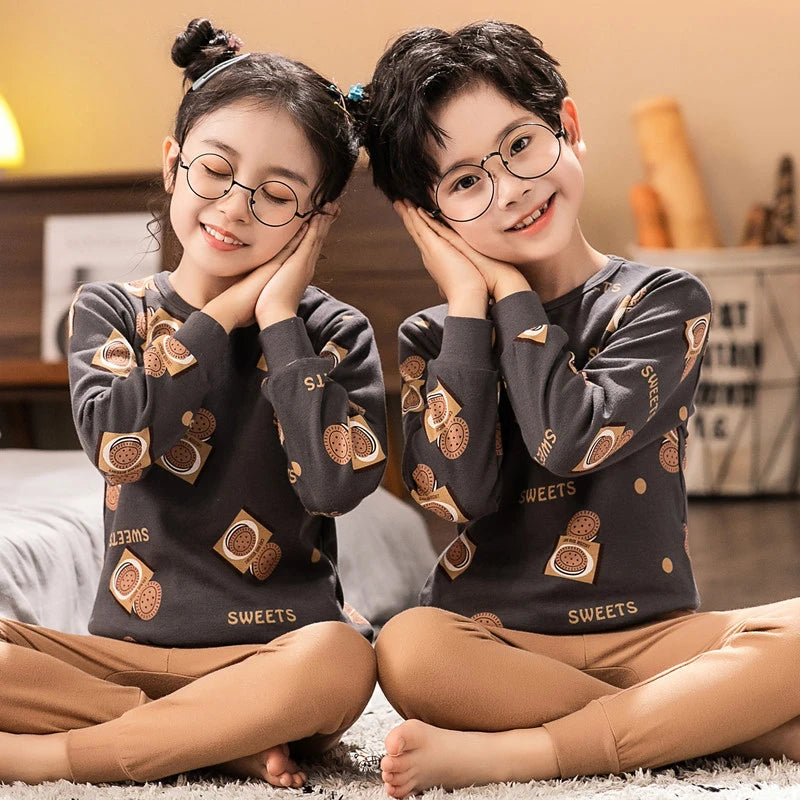 Long Sleeve Cartoon Design Kids Winter Warm Pajamas Sets childrensterritory