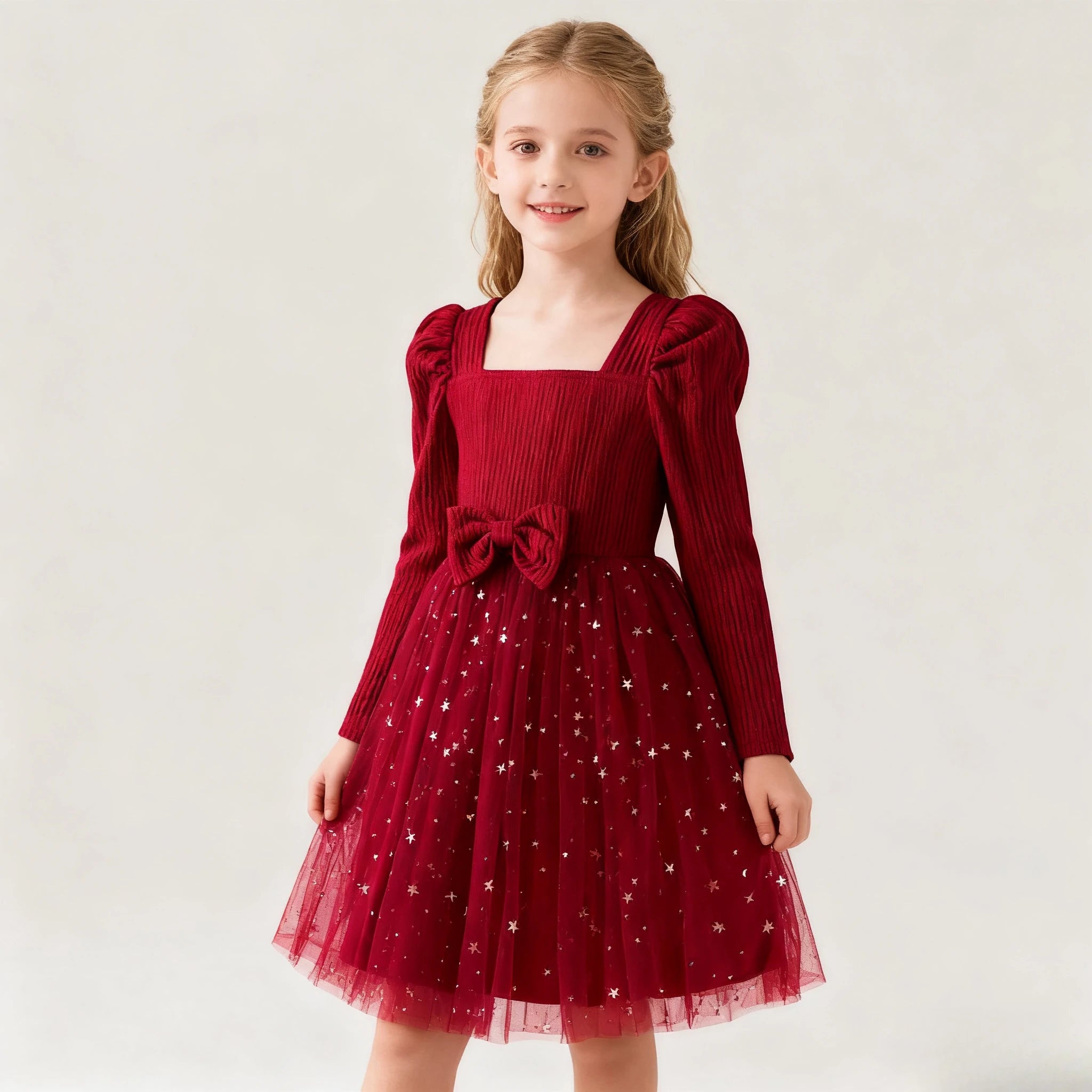 Girls' Long-Sleeved Fluffy Party Dresses childrensterritory