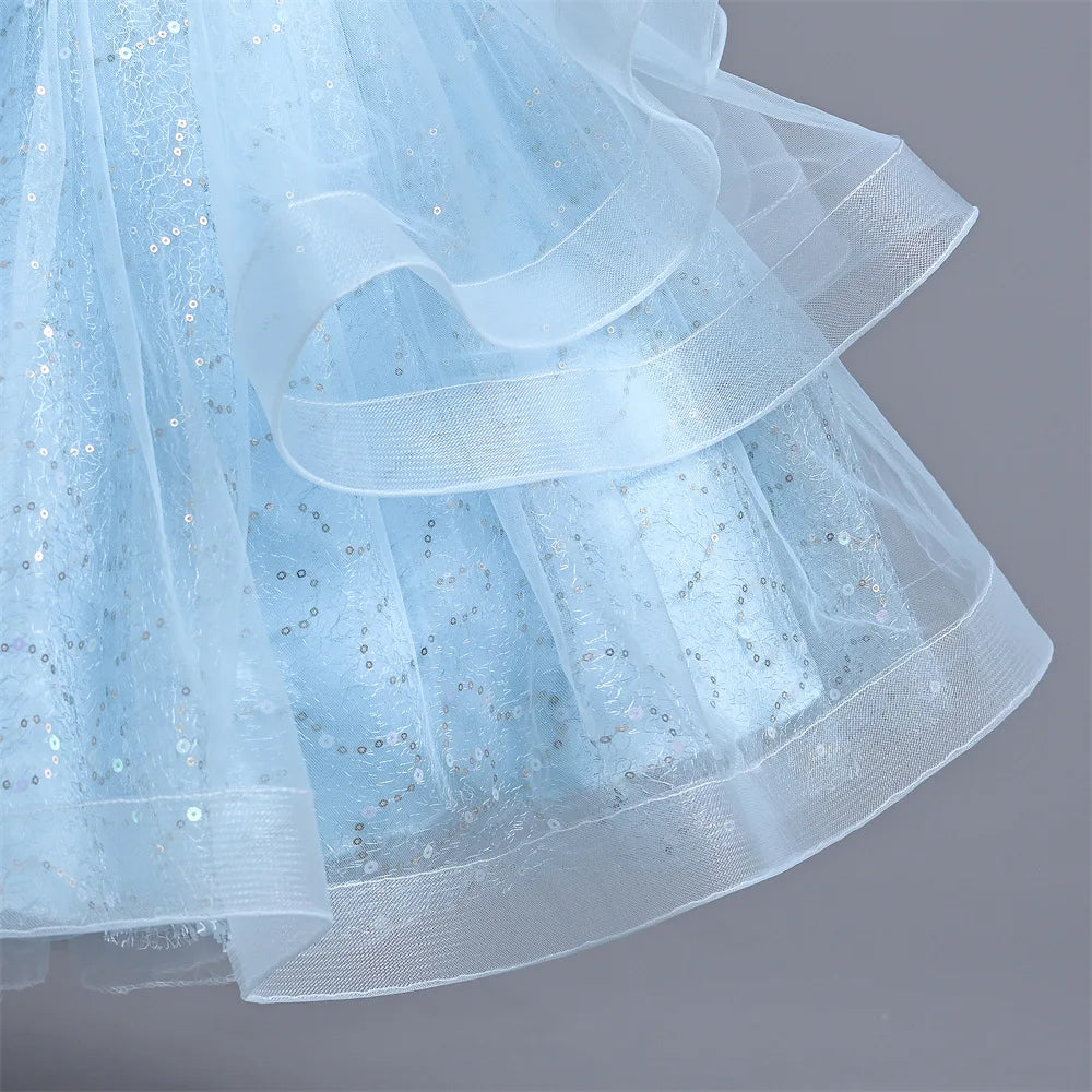 Sleeveless Flower Sequin Design Birthday Party Dresses For Girls childrensterritory