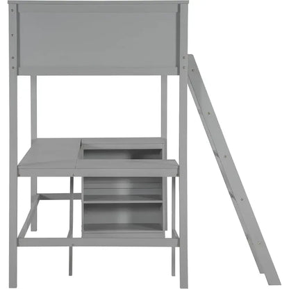 Twin Size Wooden Loft Bed with Under-Bed Storage - Gray