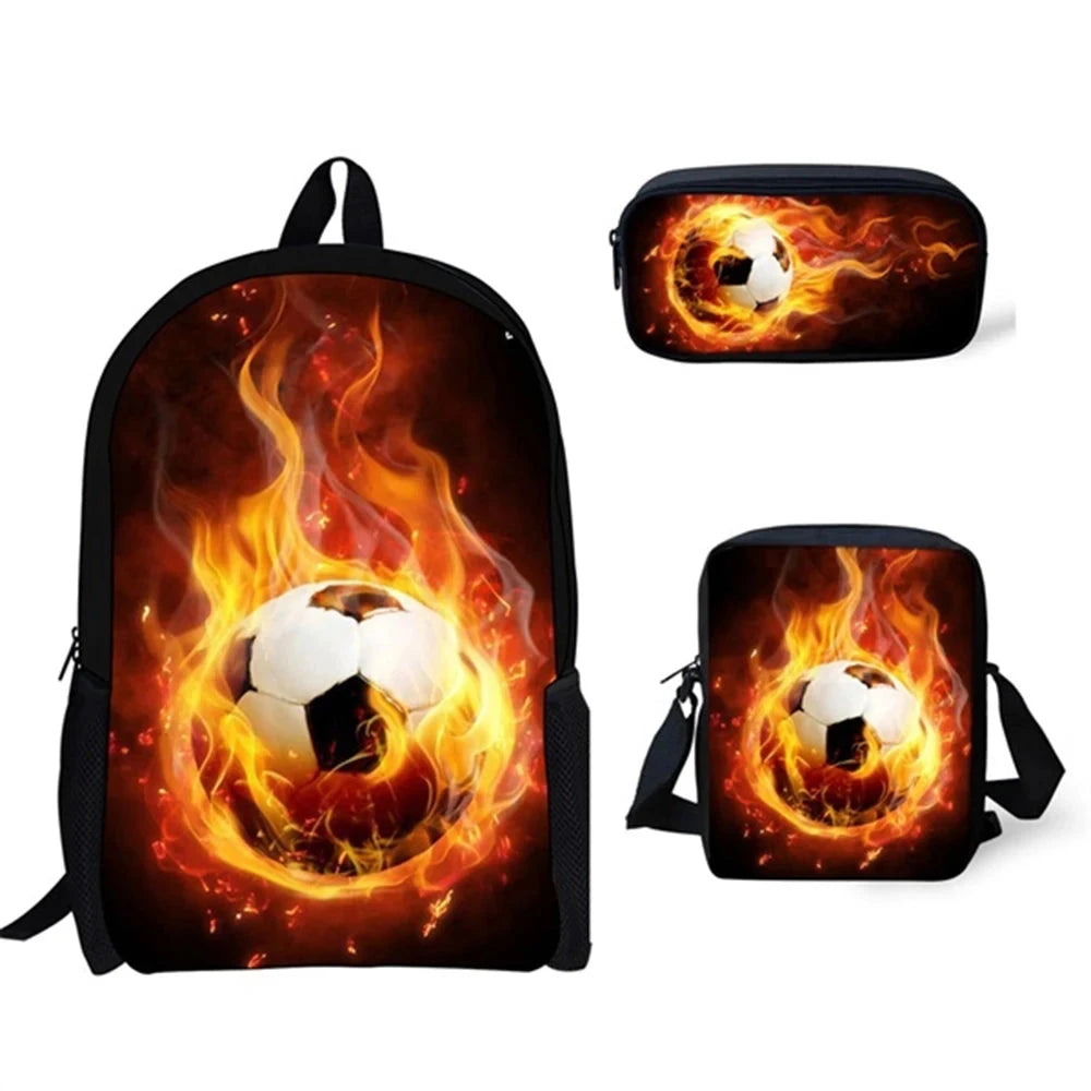 3D Soccer Foot Ball Print 3pcs/Set Kids School Bags Backpack